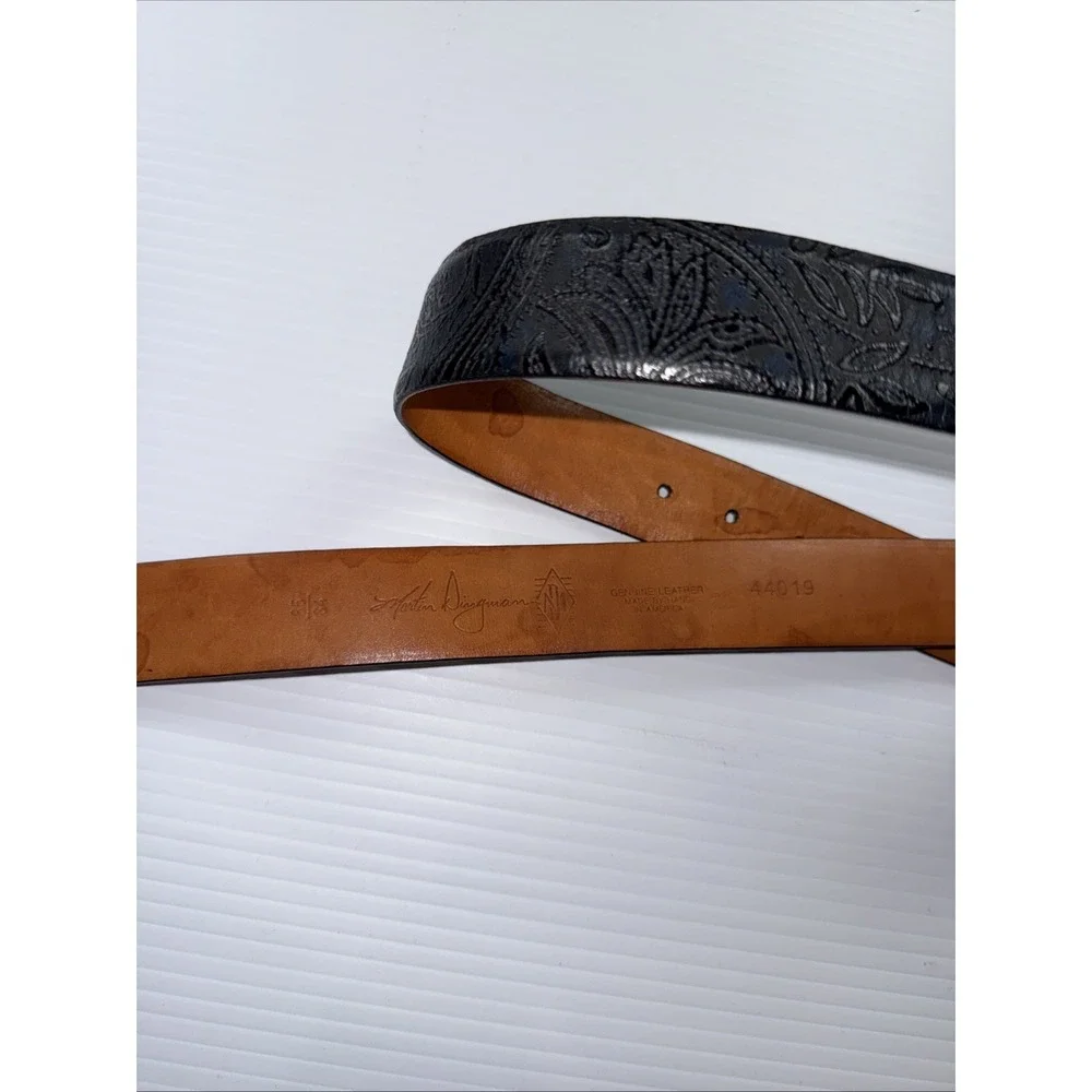 Martin Dingman Men's Belt Size 34 Black Brown Floral Print Leather 44019